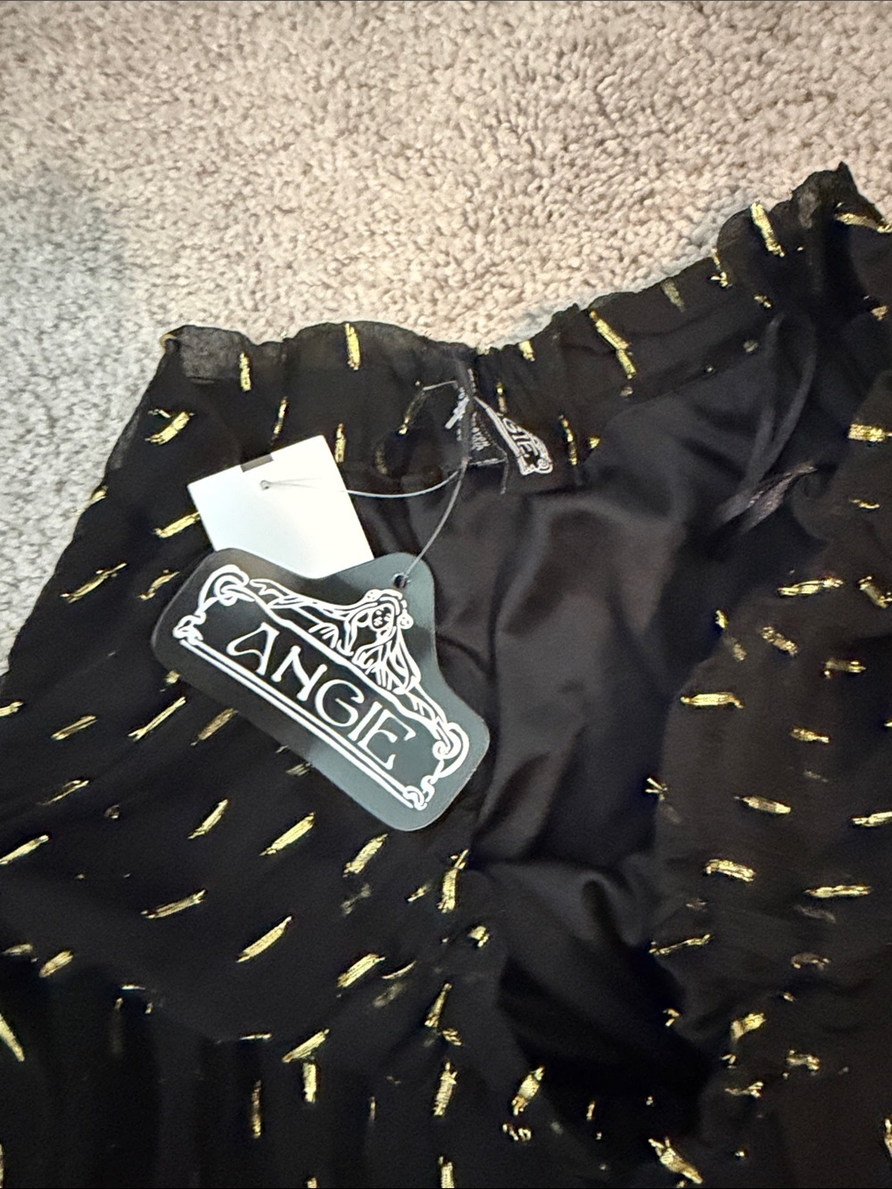 Angie Black Midi Skirt with Gold Accent Dots - Picture 2 of 7